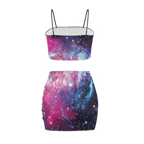 Image of Biyejit Women's 2 Piece Summer Outfits Spaghetti Strap Crop Tops and Bodycon Mini Skirt Dress Set Plus Size S-4XL