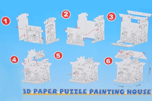 Image of Crackles DIY 3D Paper Puzzle Craft Kit for Kids | Build and Paint Cardboard House Toy with Colors | Creative Art & Craft Activity Kit for Kids | Educational DIY Toy