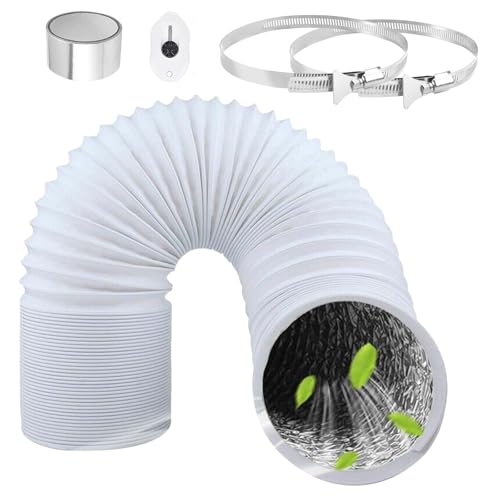 ComPDCVD Tubo Flexible de Salida 150mm 3 m Blanco Manguera de Ventilación de Aluminio con 2 Abrazaderas Acero Flexible di Aluminio PVC Tubo para Extractor de Aire Climatización Secadora