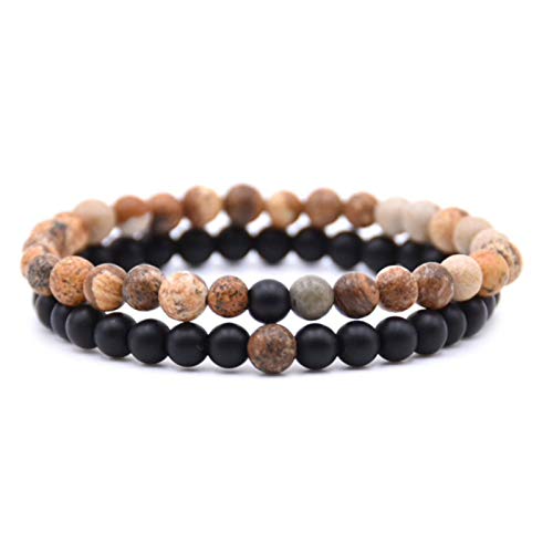 Origin Siam - Conjunto de pulseiras de amizade feitas à mão | Pulseira de pedra natural para casais, relações à distância, amigos, amantes, Yin Yang | elásticas para homens e mulheres, unissexo, Pedra