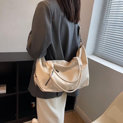 Image of Tote Bag For Women, Vegan Leather Retro Shoulder, Large Capacity Travel Bag, Hobo Handbags.（white）