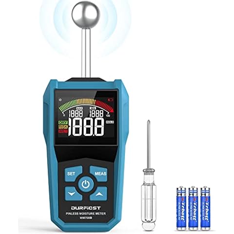 Feuchtigkeitsmessgerät,DURFICST Feuchtigkeitsmesser mit Farb-LCD und Akustischem Alarm,Geeignet für Alle Baustoffe, Holz, Wände, Putz, Mauerwerk,20-40 mm Analysetiefe Cover