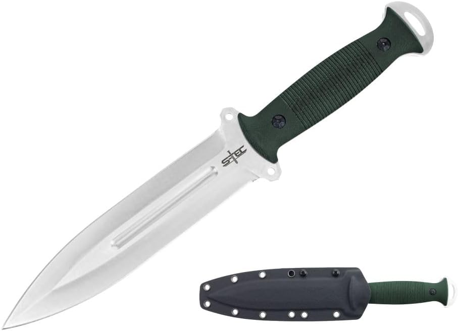 S-TEC Tactical Hunting Fixed Blade G10 Composite Handle Knife w/ Kydex Sheath