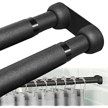 Double Shower Curtain Rod 27-90 Inches Wall Mounted Double Shower Curtain Rod Adjustable Curtain Rod for Bathroom Laundry Room Room Divider Kitchen, Black