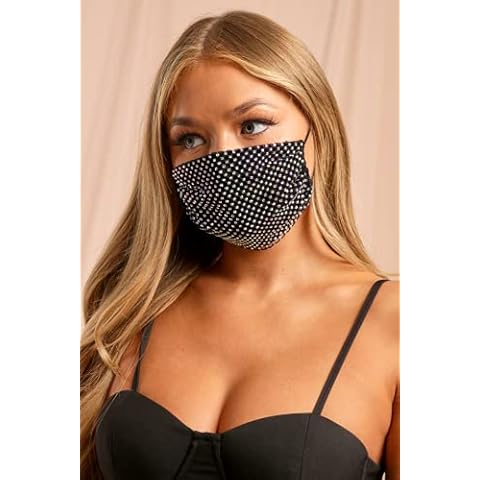 Sparkling Stylish Diamante on Mesh String Face Mask/Cover (Weddings, Parties, Shopping) (Black) Cover