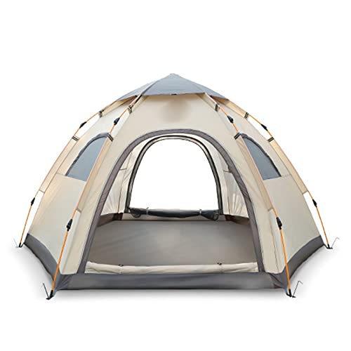 Tente automatique hexagone 5-8 places kaki pour grand camping en famille et sorties nature