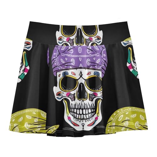 Joisal Athletic Shorts for Girls Skorts Colorful Skulls Bones Black Kids Tennis Skirts Pleated Flowy Skort 3t