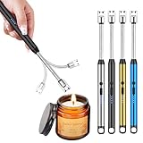 4 Pcs Encendedor Electrónico, Encendedor Electrico USB Recargable con Indicador de Batería, Encendedor Arco Eléctricos...