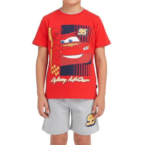 Disney Pixar Cars Camiseta y Pantalón Corto para Niño, Pijama Conjunto 2 Piezas para Niño Diseño Lightning Mcqueen, Talla 5 Años | Rojo