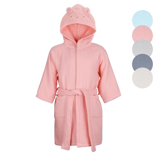 KAKU NANU Bathrobe Kids Towelling Robe Girls Dressing Gown Towel Cotton Bath Robes for Kids Pink 2 3 4 Years Girls' Sleepwear & Robes