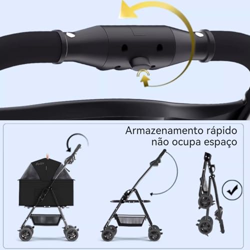 Carrinho para Pet, Carrinho Pet Passeio,Carrinho de Cachorro Com Trava de Segurança e Freio, Cesto R