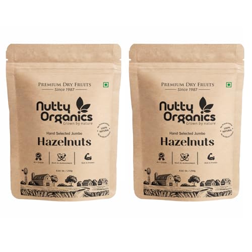 Image of NUTTY ORGANICS Premium Hazelnuts - 1KG Unsalted and Crunchy | Excellent Source Of Omega 3 And Phenolic Compound (500 GM*2)