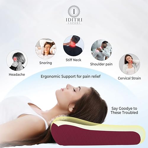 Image of Rebound Memory Foam Pillow for Neck Support, 48x30x9 cm Ergonomic Cervical Contour, Breathable Skin Friendly Fabric, Orthopedic Bedding for Stiff Shoulders and Snoring Comfort Aid,Maroon