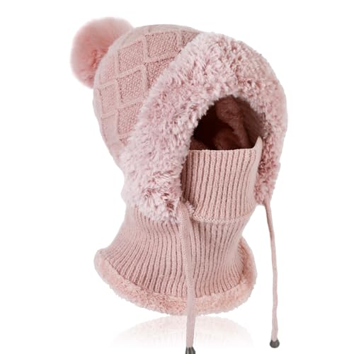 Cagoule polaire balaclava femme et bonnet tricoté flexible avec cache-cou thermique