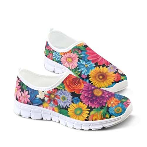 Floral Sneakers for Women Colorful Art Shoes for Women Slip On Casual Work Shoes