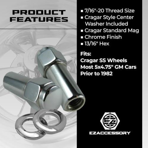 Image of Cragar Standard Mag Lug Nut 7 /16 inch-20 with Offset Washer Chrome Finish Set of 20 Pcs