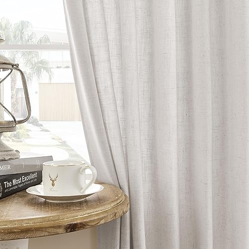 Image of Joydeco Linen Curtains for Living Room,Light Filtering Rod Pocket Back Tab Semi Sheer Drapes Window Long Curtains 90 inches Long Blanc de Blanc