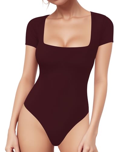 ALGALAROUND Bodys für Damen Kurzarm Women Bodysuit Mit Eckiger Ausschnitt...