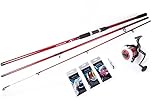 Matt Hayes Adventure - (4.2m/ 14ft) 3 Piece BEACHCASTER (100g to 250g) Sea Rod and Reel SURF 70 Complete Fishing Combo - 15lb Line 3 Ready Tied Rig Lures for Coastal Shore Beach [99-8001/8151322]