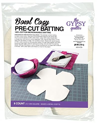 Fields Bowl Cozy Pre-Cut Batting - 8 Count 100% Cotton Microwavable Batting 10.5'' Squares (Makes 4 Bowl Cozy's) M230.05