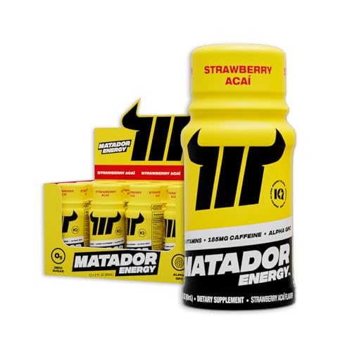 Matador Energy Shots - Strawberry Acai 24 Pack - Nootropic Natural Caffeine Energy Shot, B Vitamin Complex, 200 MG of ALPHA GPC Enhancing Cognitive Function