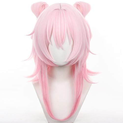Image of Anime Pink Wigs with Bangs Long Straight Wig Pre-Made Bow March 7th Adult Game Cosplay Wigs Halloween,Christmas,Comic con,Game Show,Party