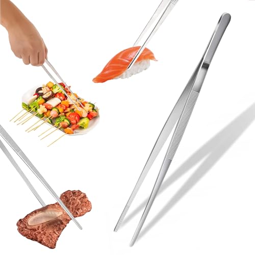 1 pinzas de cocina de 30 cm, pinzas de cocina de alta calidad, acero inoxidable, pinzas de cocina de acero inoxidable, puntas dentadas de precisión profesional, para camping, pinzas de barbacoa