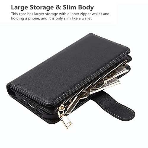 Icovercase Crossbody Wallet Case For Iphone 12 Mini, Iphone 12 Mini Case With Strap And Card Holder, Zipper Purse Lanyard Pu Leather Card Slots [Not Detachable] Flip Cover Case 5.4 Inch (Black) #TOP5