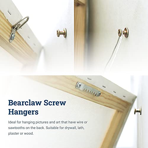 Bear Claw Screw Picture Hanger Gold - 30lb Picture Hooks - 4-in-1 Picture Hanging Screws for D-Rings, Sawtooth, Wire and Keyholes - Mounts in Drywall and Wood Studs 30 Pack Screw Anchors