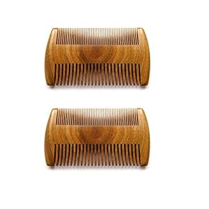 Handmade Natural Green Sandalwood No Static Combs with Aromatic Scent – 2 PCS Pocket Combs for Long and Short Beards, Mustaches (4″ Long Two Sides)