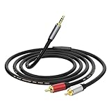 3.5mm to RCA Audio Auxiliary AUX Stereo Y Splitter Cable, 3.5mm to 2-Male RCA Adapter Stereo AUX Cord AV Cable for Smartphones, MP3, Tablets, Speakers, Home Theater, HDTV (1.5M/4.9FT)