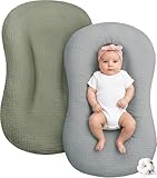 Muslin Baby Lounger Cover 2 Pack, Cotton Soft Breathable Infant Nest Slipcovers, Envelope Closure, Compatible with Snuggle MeLoungers, Machine Washable, Cover Only, for Boys Girls(Gray & Green)
