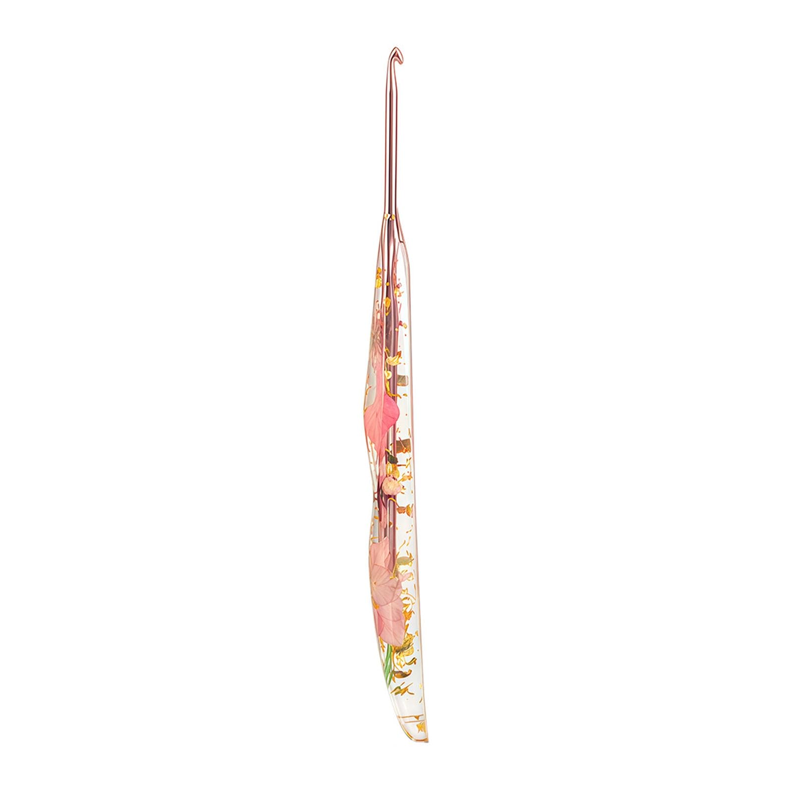 RetroNest Ergonomic Crochet Hook with Dried Flower Resin Handle,2.0mm-8.0mm Smooth Aluminum Head for Comfortable Knitting,Ideal Crafting Tool for Blankets Scarves and Dolls 18cm Long 3.5mm