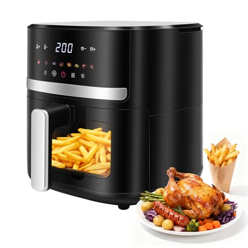 Friteuse sans huile 5L, 8 programmes de menu, température réglable de 80 - 200°C, Noir avec fenêtre de visualisation