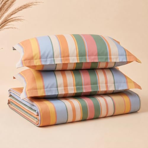 Image of BSB HOME 240 TC Cotton Feel Bedsheet with 2 Pillow Covers, Soft & Breathable Printed Double Bed Sheet for Bedroom, Fade Resistant & Easy Care - 90 x 100 Inches (228 x 254 cm) - Sorbet Pastel Stripe