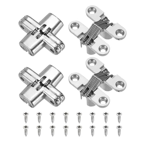 sourcing map 4 cerniere nascoste per ante di armadietti, 4,2 x 1,2 cm, cerniera a croce a 180 gradi, per porte invisibili, per scatole di legno, argento