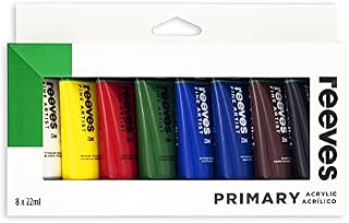Reeves Acrylic Paint Set - Opaque Water Based Colours For Acrylic Paint - 8 Piece Acrylic Paint Set Including 22ml Highly Pigmented Vibrant Colours