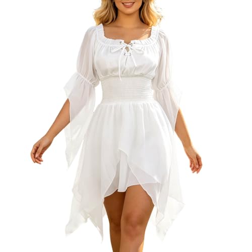 Vestido Cottagecore para mujer minivestido romántico de hadas con cintura esmoquillera elástica