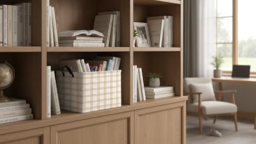 Image of CLOCOR Rectangular Storage Basket,Collapsible Storage Bin,Waterproof Books Box (Yellow Grid)