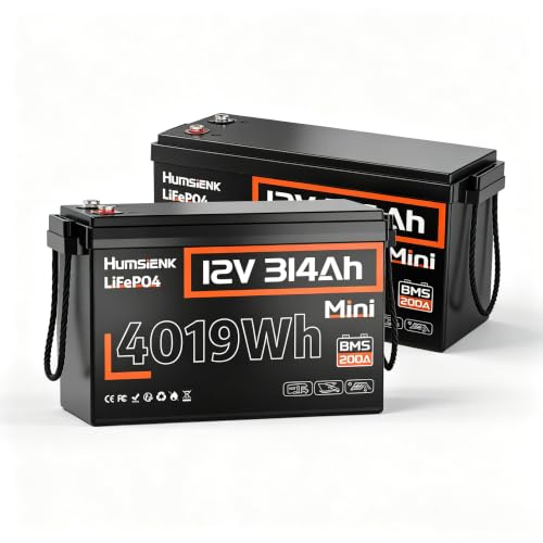 Image of HumsiENK 2 Pack 12V 314Ah (300Ah) LiFePO4 Battery, 4019Wh Lithium Trolling Motor Battery, Fast Charge Discharge with 200A BMS, 15000+ Deep Cycle Low-Temp Cutoff Energy for RVs, Solar Storage, Off Grid