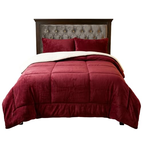 Lavish Home 3 Piece Sherpa/Fleece Comforter Set - F/Q - Burgundy