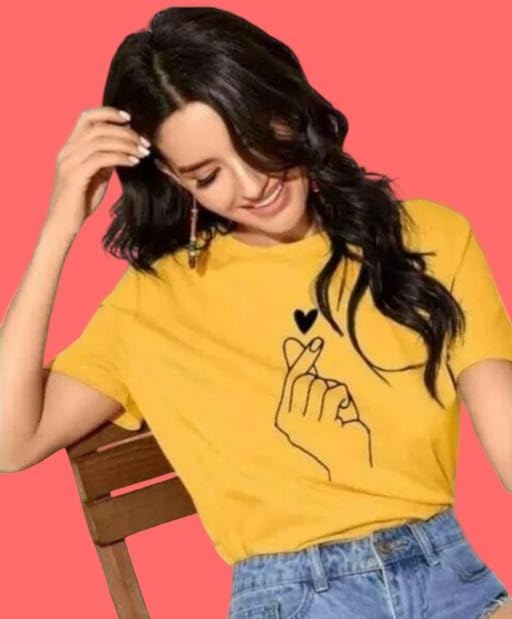 Image of Printed Cotton Blend Short Sleeve Casual Tshirt for Women Girls Trendy Daily Fashion Street Style Top