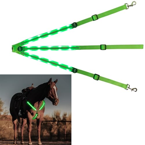 Collar con Pechopetrales de Caballo LED，Luminous Horse Necklace Correa de Peto Arnés Ajustable，Equipo De Seguridad Ecuestre Robusto Y Cómodo para Montar a Caballo（Verde）