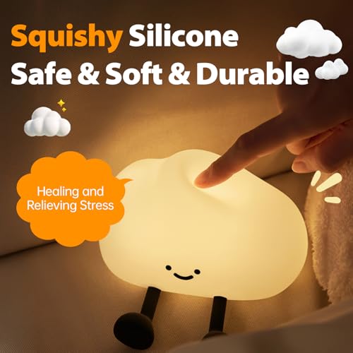 Cloud LED Night Light for Kids, Rechargeable Silicone Squishy Lamp, 3-Level Dimmable Nursery Nightlight with Timer & Touch Sensor, Cute Bedroom Decor - Image 5