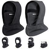 [LINBAB] 目出し帽 防寒 フード付き フリース 冬用 バラクラバ バイク 自転車 ネックウォーマー 裏起毛 防風 登山 スノーボード スポーツ アウトドア 釣り フェイスカバー 帽子 ネックカバー 1枚 2枚 ヘルメット対応 ネックガード (2枚-ダークグレー+ブラック)