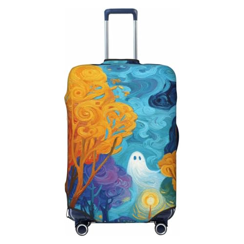 Cute Ghost Flying In The Park Elastic Travel Luggage Covers Dustproof Scratch-Resistant Suitcase Protector Fit 22-24 Inch