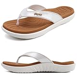 jiajiale Womens Fashion Orthotic Flip Flops Ladies Lightweight Comfortable Thick Cushion Support Yoga Mat Thong Sandals With Plantar Fasciitis Slip On Outdoor for Summer White Khaki UK6