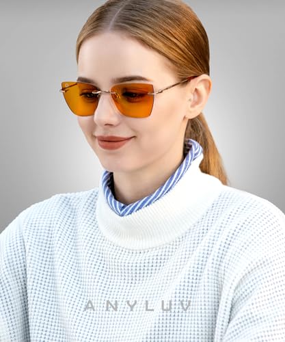 Image of ANYLUV Rimless Blue Light Glasses for Women /Men, Fashion Lightweight Blue Light Blocking Glasses with Stylish Metal Temples