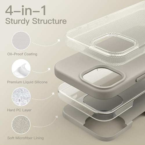Image of Elzzi Microfiber Logo Cover Compatible for iPhone 16 Pro Max Case Liquid Silicone Cases Full Body 4 Layer Protective Covers Shockproof Back Cover (Pebble)