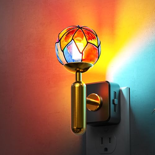 Image of L LOHAS LED Night Light Plug in with Stepless Dimming, Vintage Stained Glass Nightlight with Dusk to Dawn Sensor, Aesthetics Plug in Night Lights for Home Decor